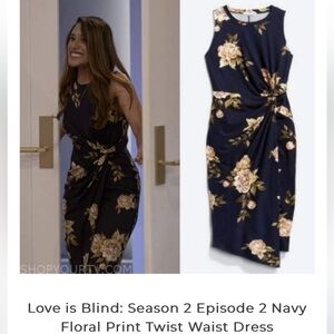 Nine Britton Abigail Brushed Knit Midi Dress Navy Blue Floral Formal Twist XXL